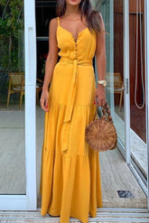 Vestido sin mangas con cuello en V y cordones